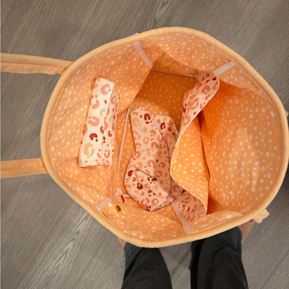 Callie Danielle Leopard Print Teacher Tote Bag - Peach and Cream - Picture 3 of 4